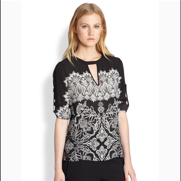 BCBG MAXAZRIA BLACK AND WHITE ELLEN BLOUSE  XXS - Picture 1 of 8
